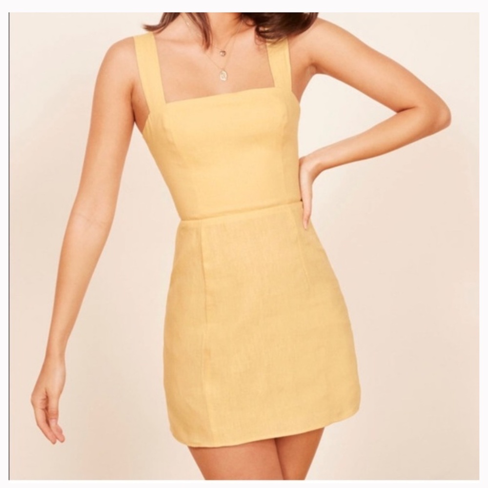 Reformation Brigitte Yellow Linen Dress